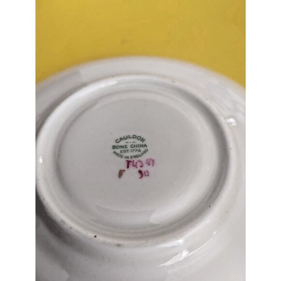 "CAULDON" TEACUP & SAUCER Made in England YELLOW/WHITE Gold Trim Art Deco - Picture 9 of 11